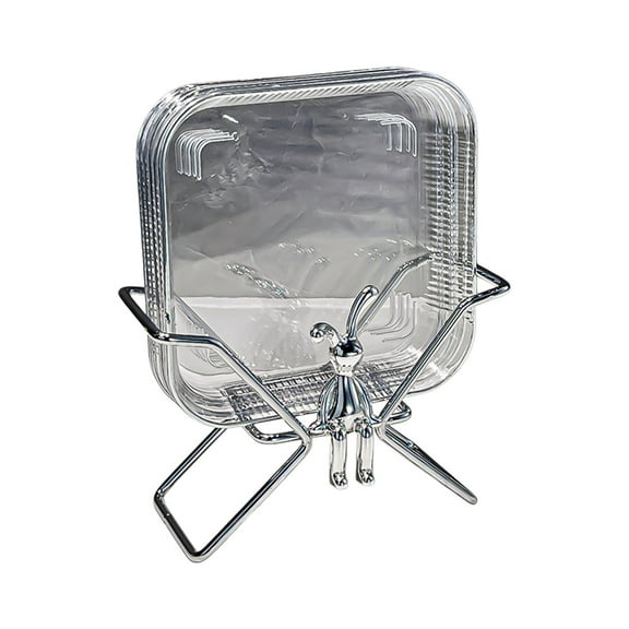 FeiFu 6Pcs Multi-function Bones Plates Household Food Grade Plastic Bones Plates Round Square Set Dining Table Garbage Plates with Holders Silver