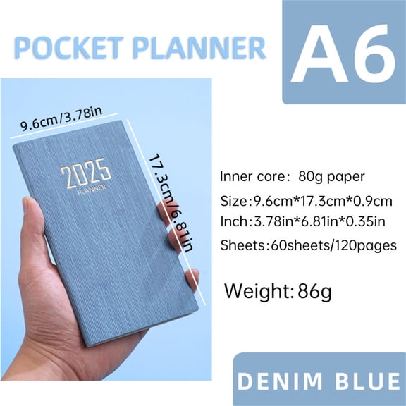 FeiFu Compact A6 Planner Daily Organizer & Travel Diary Mini Notebook with Pocket-Size Design for Travel Office and Agenda Plan Blue