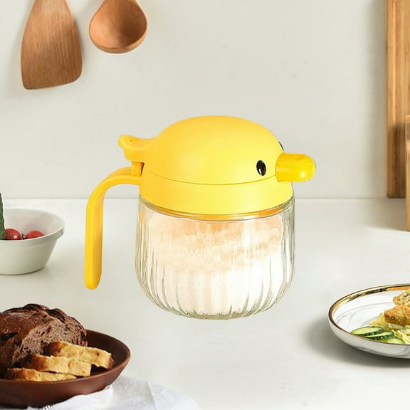 FeiFu Condiment Jar Spice Container, Sugar and Salt Container Set,Glass Seasoning Box with Spoon Dust Proof Lid and Handle,for Kitchen, Counter,Food Storage Yellow