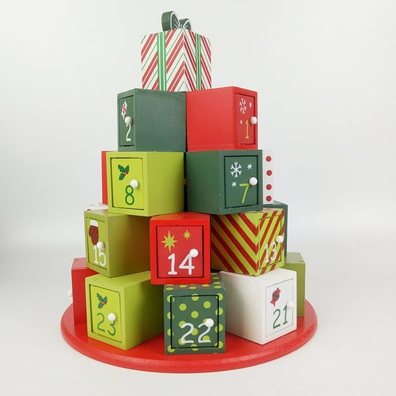 FeiFu Creatives Wooden Tabletop Advent Calendar Festive Countdown Calendar Decorative Ornament for Home Office Holiday Gift