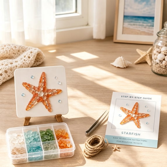 FeiFu DIY Sea Glass Art Kit Turtle Mosaic Craft Set with Crushed Glass Tiles Tweezers for Home Decor Adults Creative Project Manualidad de Vidrio Marino