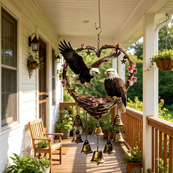 FeiFu Eagle Wind Chime Metal Hanging Decor Patriotic Bird Bell Outdoor Garden Porch Balcony Decoration Memorial Gift Home Yard Ornament Independence Day Veterans Day Campana