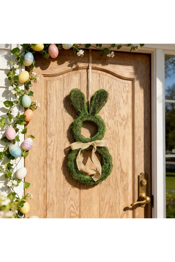 Easter Bunny Ear Bow Vines Wreath Hanging Door Decor Festive Bunny Themed Wreath for Home Porch Wall Easter Holiday Decoration