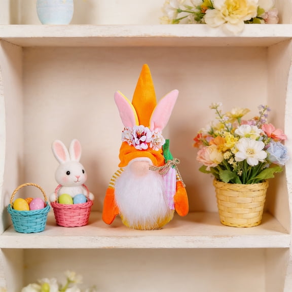FeiFu Easter Bunny Ear Gnome Doll Faceless Elf Dwarf Figurine Ornament for Home Tabletop Easter Holiday Party Festival Home Decor Supplies