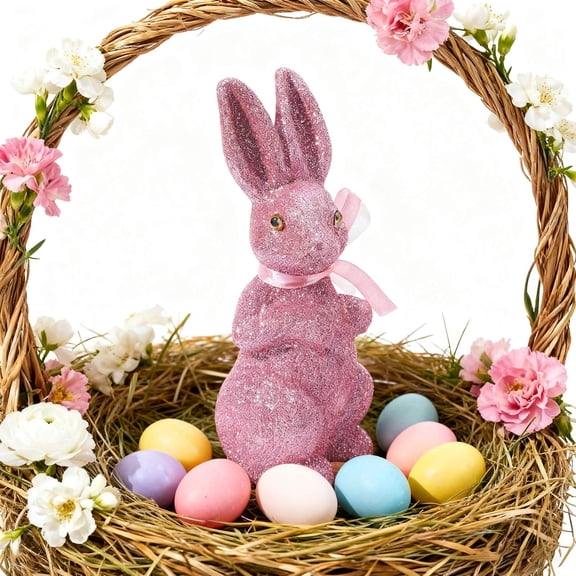 FeiFu Easter Gold Glitter Bunny Figurine Sparkly Cute Bunny Statue Ornament for Spring Home Tabletop Mantel Shelf Easter Egg Hunt Party Decor