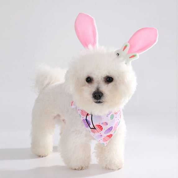 FeiFu Easter Pet Scarf with Headband Set Cute Holiday Themed Pet Collar Headwear for Small Medium Dogs Rabbits Pet Party Decor Accessory