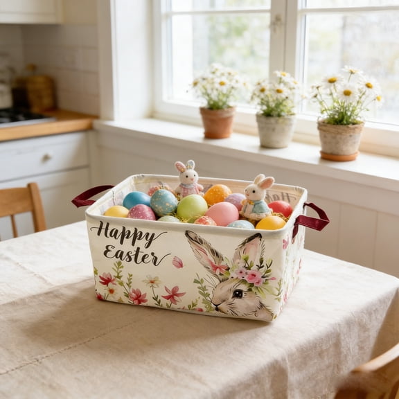 FeiFu Easter Storage Basket Foldable Organizer Bin Collapsible Storage Box with Handles for Home Bedroom Closet Easter Party Supplies Storage