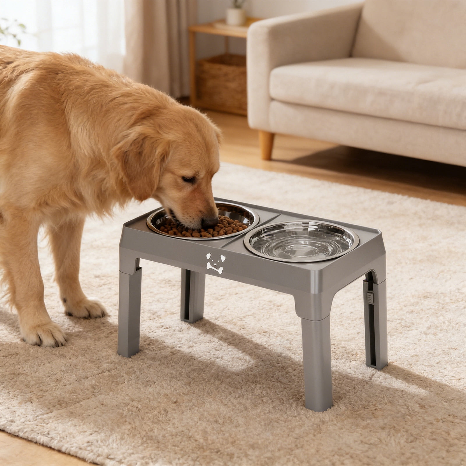 FeiFu Elevated Dog Bowls for Small Medium Dogs,Height Adjustable Raised Stand Stainless Steel Food Bowls,Non-Slip Feeder