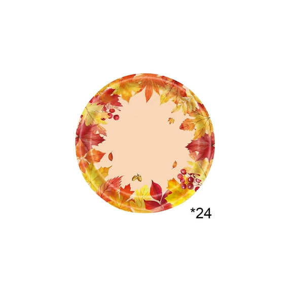 FeiFu Fall Maple Leaf Thanksgiving Party Tableware 24pcs Each Festive Tableware Set with Maple Leaf for Thanksgiving Parties Includes Plates Cups and Utensils