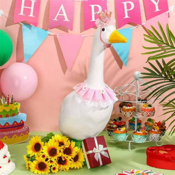 FeiFu Festival Porch Gooses Dress Set White Gooses Figure Outfit Holiday Lawns Display Garden Statue Accessory Yard Decor Costumed Decor pink