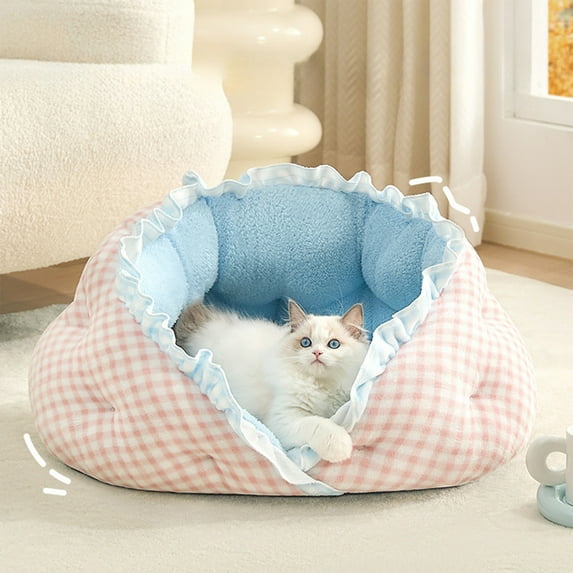 FeiFu Fully Enclosed Pet Bed Removable Washable Fleece-Lined Thickened Cats Bed Warm Cozy Pet Cave for Cats Small Dogs Winter Sleeping Use