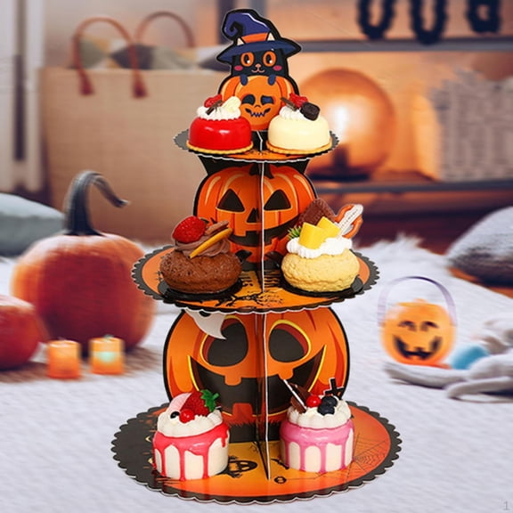FeiFu Hallow-een Paper Cake Dessert Display Stand Festival Party Decor Handmade Assembled Tray Ornament with Spooky Design for Dessert Tables and Buffets