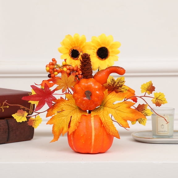 FeiFu Halloween Thanksgiving Decorative Figurine Realistic Glowing Pumpkin Artificial Pumpkin Ornament for Halloween Thanksgiving Tabletop Porch Decor