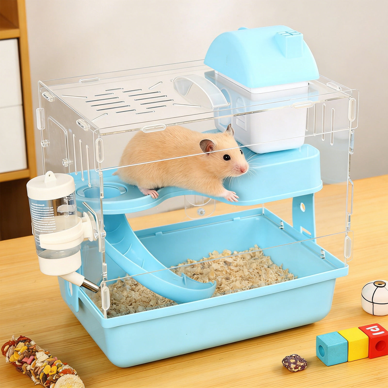 FeiFu Large Hamster Cage 2 Tier Acrylic Hamster Habitat Wheel Hamster House for Dwarf Gerbils Syrian Hamsters for Dwarf,Guinea Pig
