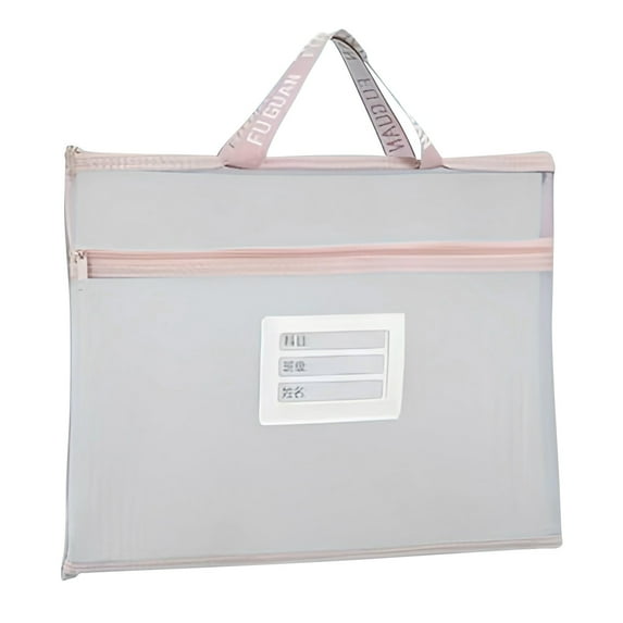 FeiFu Large Zipper Pouch with Handle Pocket Waterproof File Bag, A4 Foldable Document Storage Bag for Office Carrying Paper Files Books Filing Folder Travel Pink