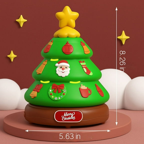 FeiFu Light-Up Christmas Tree Music Box Machines Plays Music Emits Light 3-In-1 Function Enhances Festive Funny Suitable for Desktop Decor
