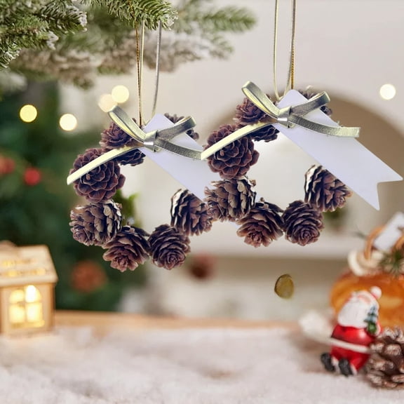 FeiFu Mini Pines Cones Christmas Wreath Decoration Natural Style Hanging Ornaments for Christmas Tree Fireplace Windows and Holiday Decor