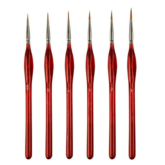 FeiFu Miniature Paint Brushes, 6PC Fine Detail Paint Brush Set, Mini Small Painting Brushes for Art, Watercolor, Oil, Model,Line Drawing red
