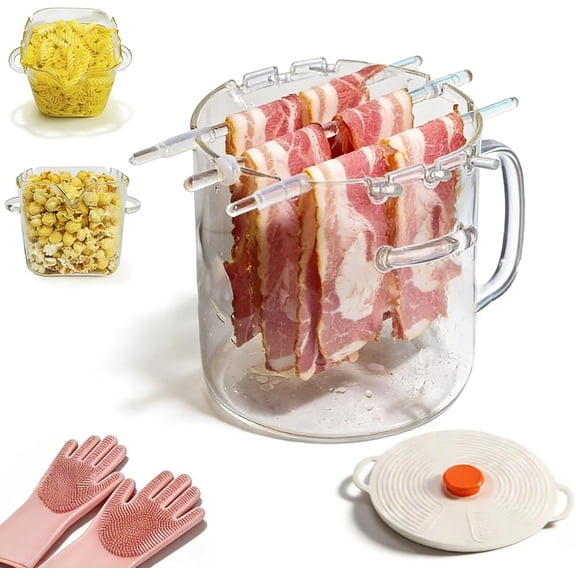 FeiFu Multi-Functional Glass Cooking Pot, Food-Grade Glass Bacon Cooker with Anti-Scald Handle, 3 Stirring Rods Included - Olla de Vidrio, Casserole en Verre
