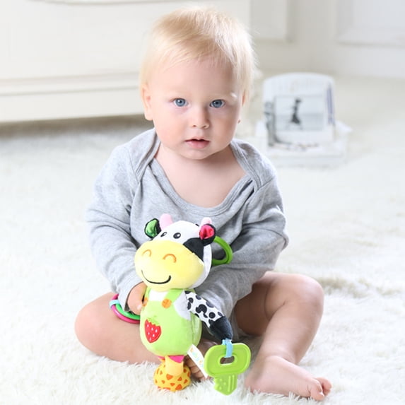 FeiFu Musical Cow Teething Toy 130g Multifunctional 3D Teether with 32 Built in Music Bell and Pull Ring Safe Bite Proof Toy