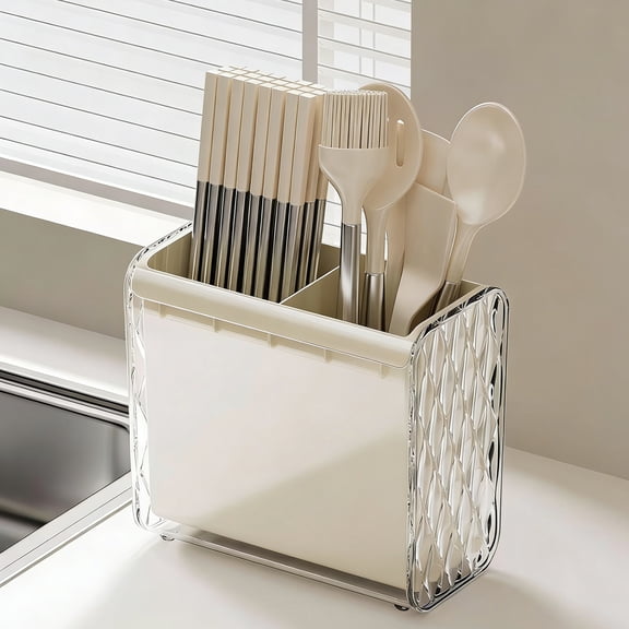 FeiFu No-Drill Utensil Storage Rack with Drainage Holes Kitchen Chopstick Knife Fork Organizer Box Wall-Mounted Cutlery Holder for Countertop Organization