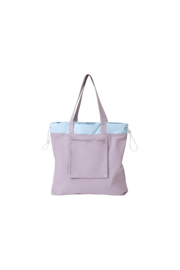 Nylon Drawstring Foldable Shopping Tote,Multi-Use Travel Organizer Bag for Groceries, Gym Gear,Portable Design Purple