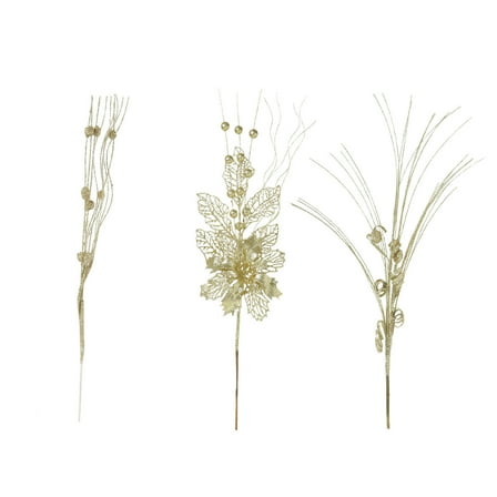 FeiFu One Set Artificial Gold Powder Heart Christmas Flowers Suitable for Wreaths Trees or Table Decor Christmas Flower Combination Accessories