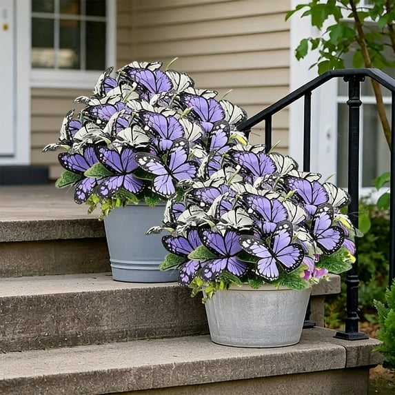 FeiFu Outdoor Artificial Bicolor Butterflies Flowers Faux Floral Decor Waterproof Garden Yard Patio Balcony Flower Arrangement Decoration