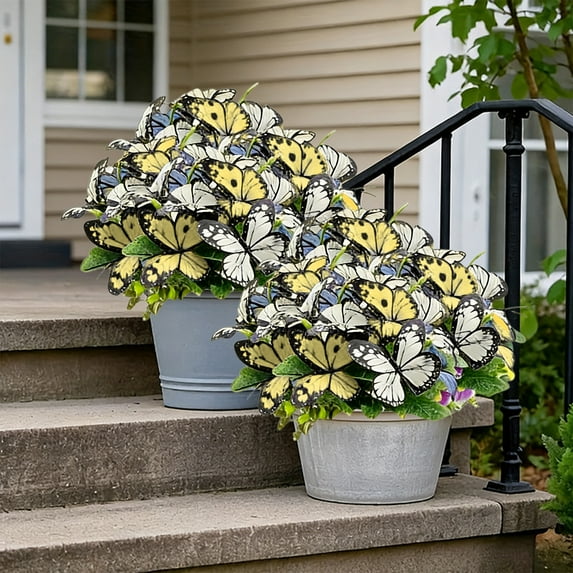 FeiFu Outdoor Artificial Bicolor Butterflies Flowers Faux Floral Decor Waterproof Garden Yard Patio Balcony Flower Arrangement Decoration