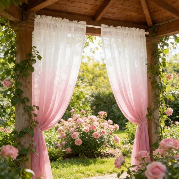 FeiFu Outdoor Waterproof Curtain,Gradient Green Sheer Panel for Patio Gazebo,Light Filtering Privacy Drapes for Porch Pergola,Weather Resistant Window Treatment Cortina Exterior