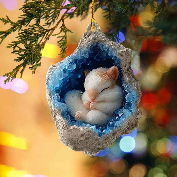 FeiFu Owl Raccoon Christmas Decorations Christmas Tree Ornaments 2D Flat Printed Acrylic Small Pendants Cute for Tree Hanging Home and Party Decor