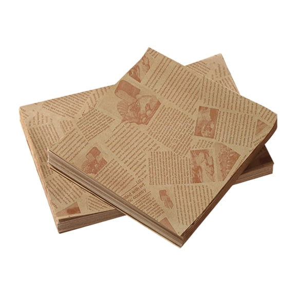 FeiFu Pack of 100pcs Vintage Newspaper Print Patterned Greaseproof Food Wrapping Papers Basket Liners for Bread Rolls Burgers French Fries Sandwiches Snacks Picnic Baskets Display