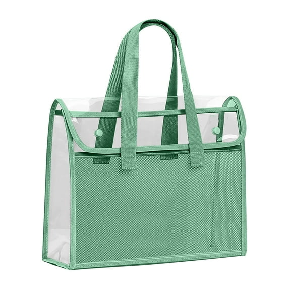 FeiFu Plastic File Bag,Waterproof Document Bag with Handle,Transparent File Tote Bag Pouch for Carrying Books Papers for A4 Paper Student Teacher School Green