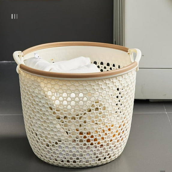 FeiFu Portable Laundry Hamper Handheld Hollow Out Clothes Storage Basket Small Size Design for Bathroom Bedroom Dirty Clothes Organization