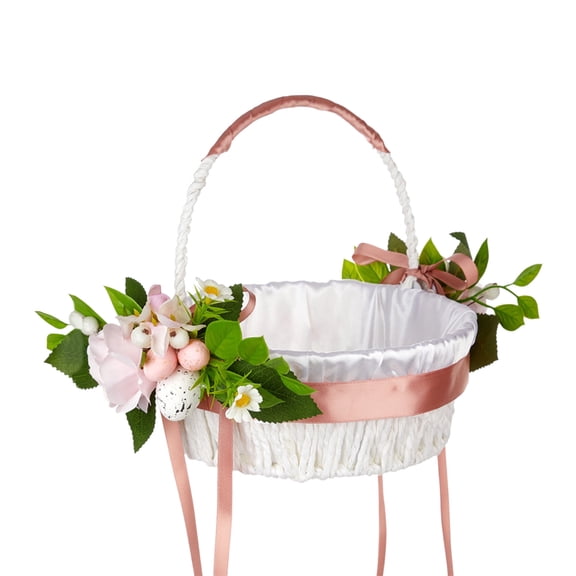 FeiFu Rattan Decorative Flower Basket,Handwoven Tabletop Organizer for Wedding Centerpieces, Home Décor Accents, Party Favors with Detachable Fabric Liner Pink