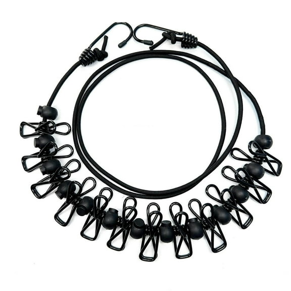 FeiFu Retractable Travel Clothesline with 12 Clips,Windproof Portable Drying Rack for Hotel, Camping, Compact Space Saving, Outdoor Camping Use Black