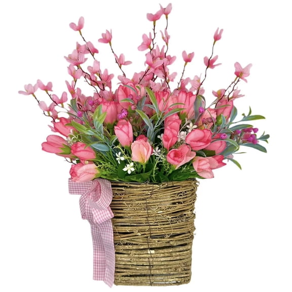 FeiFu Simulated Flower Basket for Spring Door Decor Artificial Floral Hanging Wreath,Porch Garden Home Decoration,Hanging Decoration