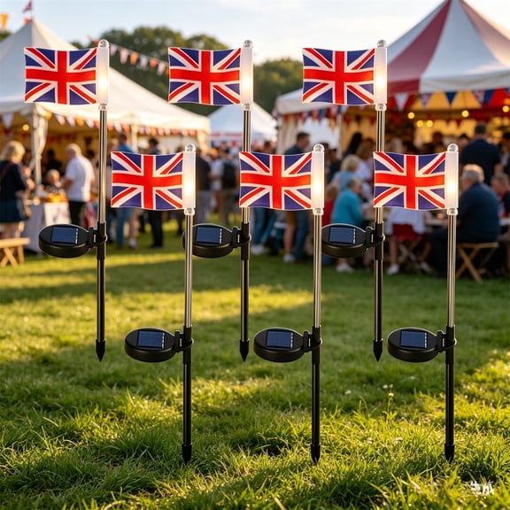 FeiFu Solar Flag Garden Light LED Stake 21.06in, Union Jack Patriotic Yard Lamp 2 Pack, Outdoor Lawn Patio Illumination Decor, Waterproof Landscape Accent Jardin