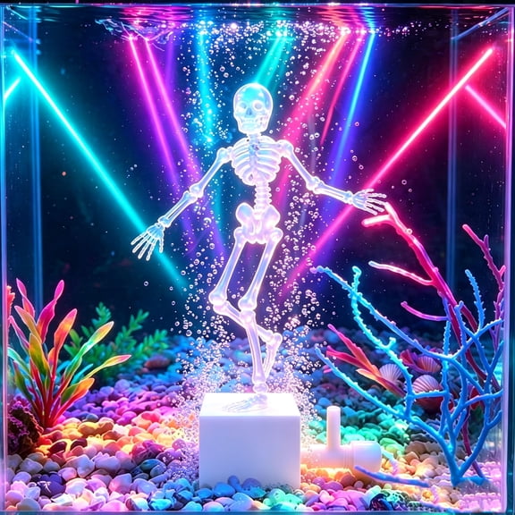 FeiFu Swinging Skeleton Fish Tank Ornament, Funny Moving Aquarium Decor, Dancing Plastic Figure Toy, Desk Workspace Home Decoration