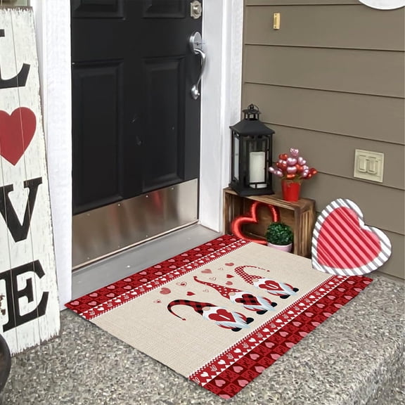 FeiFu Valentine's Day Entryway Door Mat Dirt-Proof Washable Floor Mat Romantic Decorative Mat for Front Door Porch Indoor Outdoor Use