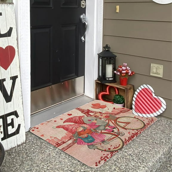 FeiFu Valentine's Day Entryway Door Mat Dirt-Proof Washable Floor Mat Romantic Decorative Mat for Front Door Porch Indoor Outdoor Use