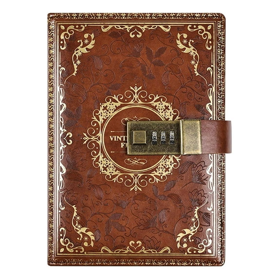 FeiFu Vintage Old Diary with Lock,A5 Locking Journal Leather Refillable Writing Notebook with Lock Combination Password Lock Journal with Pen&Gift Box Lock Diary for Adults Men&Women Brown