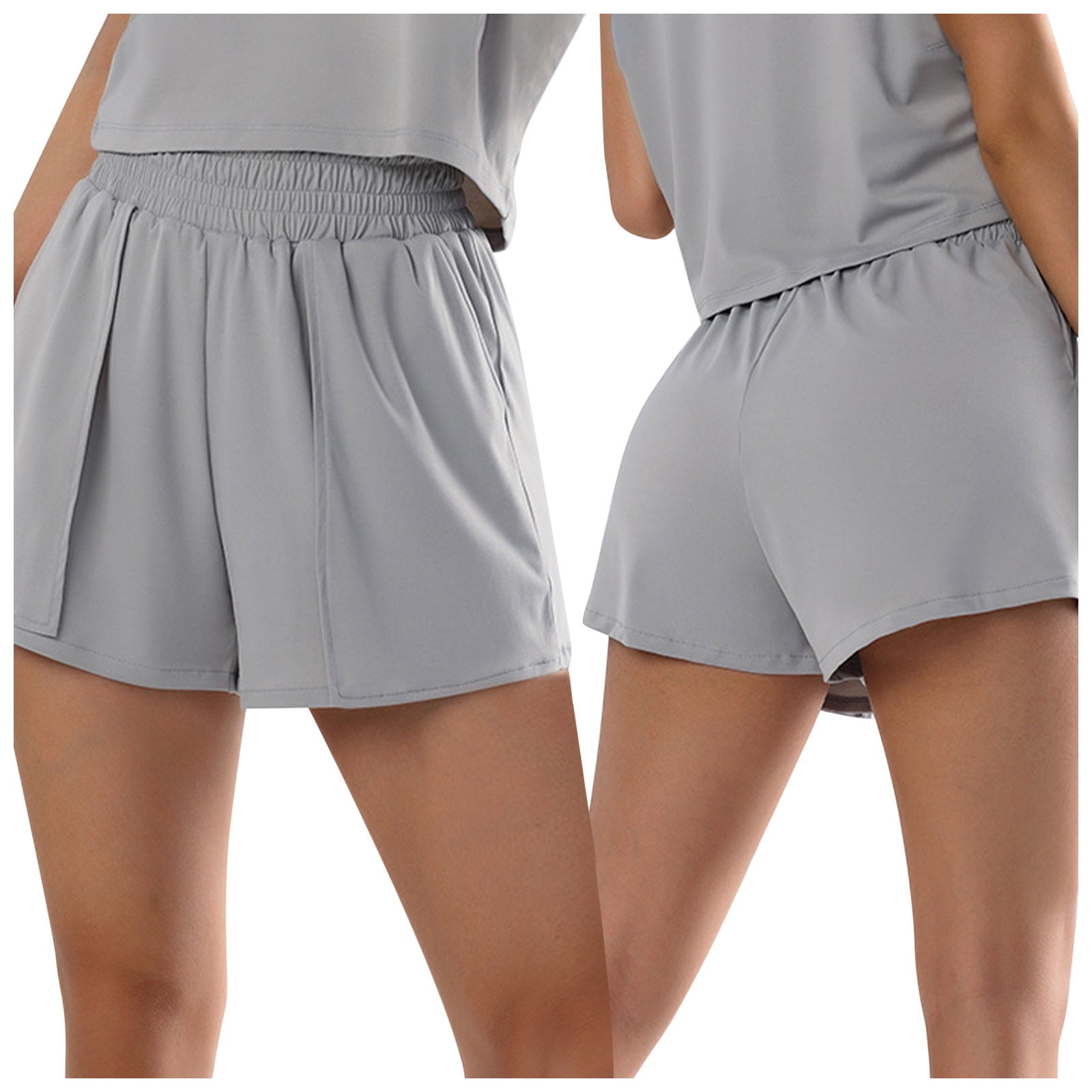 FeiPeng Women's Running Shorts Elastic High Waisted Shorts Pocket