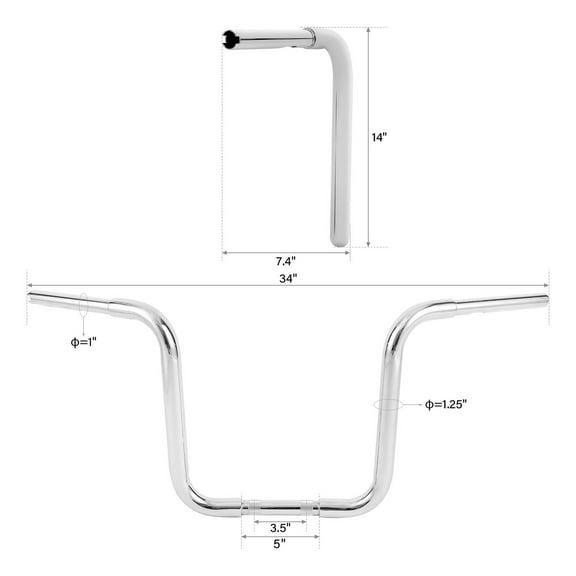 FeiZen 14'' Rise 1-1/4" Ape Hanger Handlebar Fit For Harley Softail Dyna