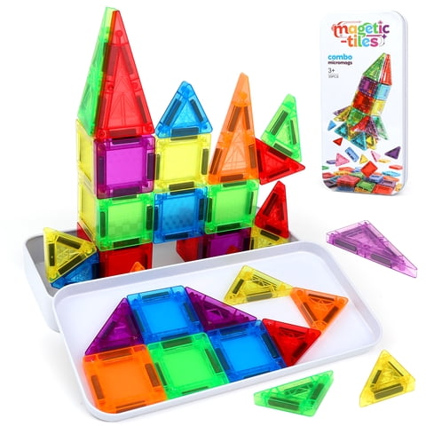 Feibely Magnetic Tiles for Kids, 35 Pcs Travel Magnetic Blocks with Case, Educational Magnet Building Blocks Learning Toys for Boys and Girls 3+