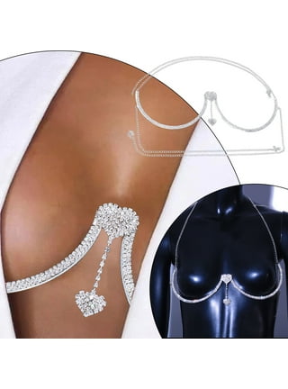 OOKWE Women Sexy Glitter Rhinestone Bra Thong Panties Set Shiny Imitation  Crystal Body Chain Harness Jewelry Bikini Underwear 