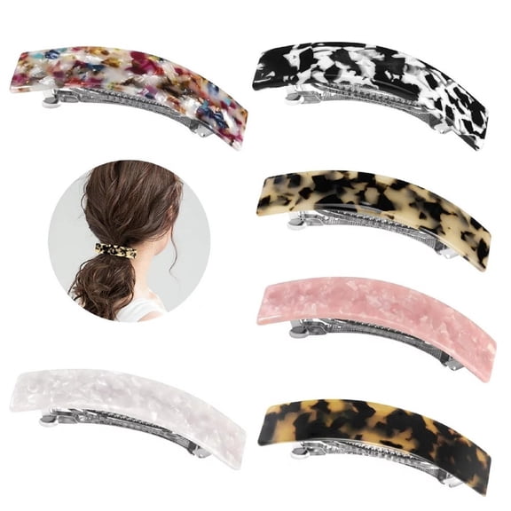 Feiboyy 6 Pieces Large French Barrettes For Women Fine Thick Hair Classic Tortoise Hair Clips Wide Curved Ponytail Holder Clamp Fashion Hair Accessories Automatic Clasp Ha
