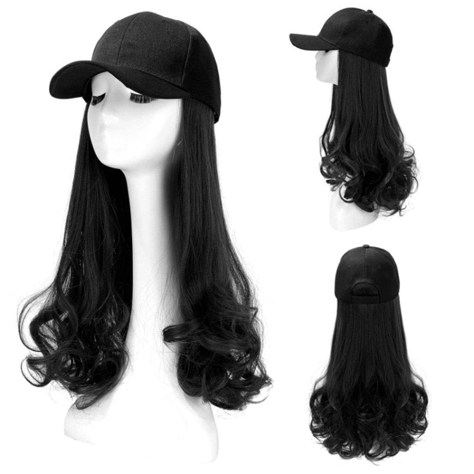 Feiboyy Baseball Cap With Hair Extensions Synthetic Hair Wig Baseball Hat With Hair Attached
