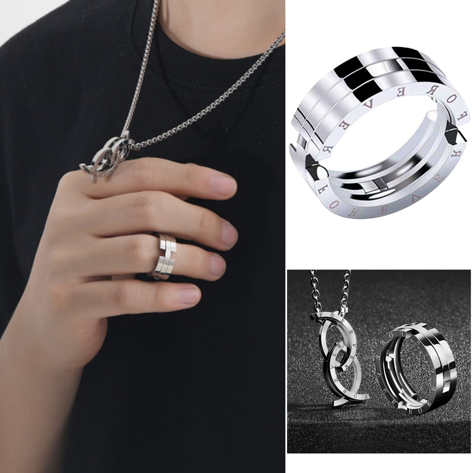 Love Promise Ring Couple Pendant Necklace Boyfriend Girlfriend Valentine  Gift | eBay