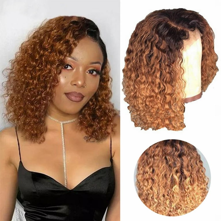 Feiboyy Wig Gradient Color Short Straight Hair Student Hair Cover